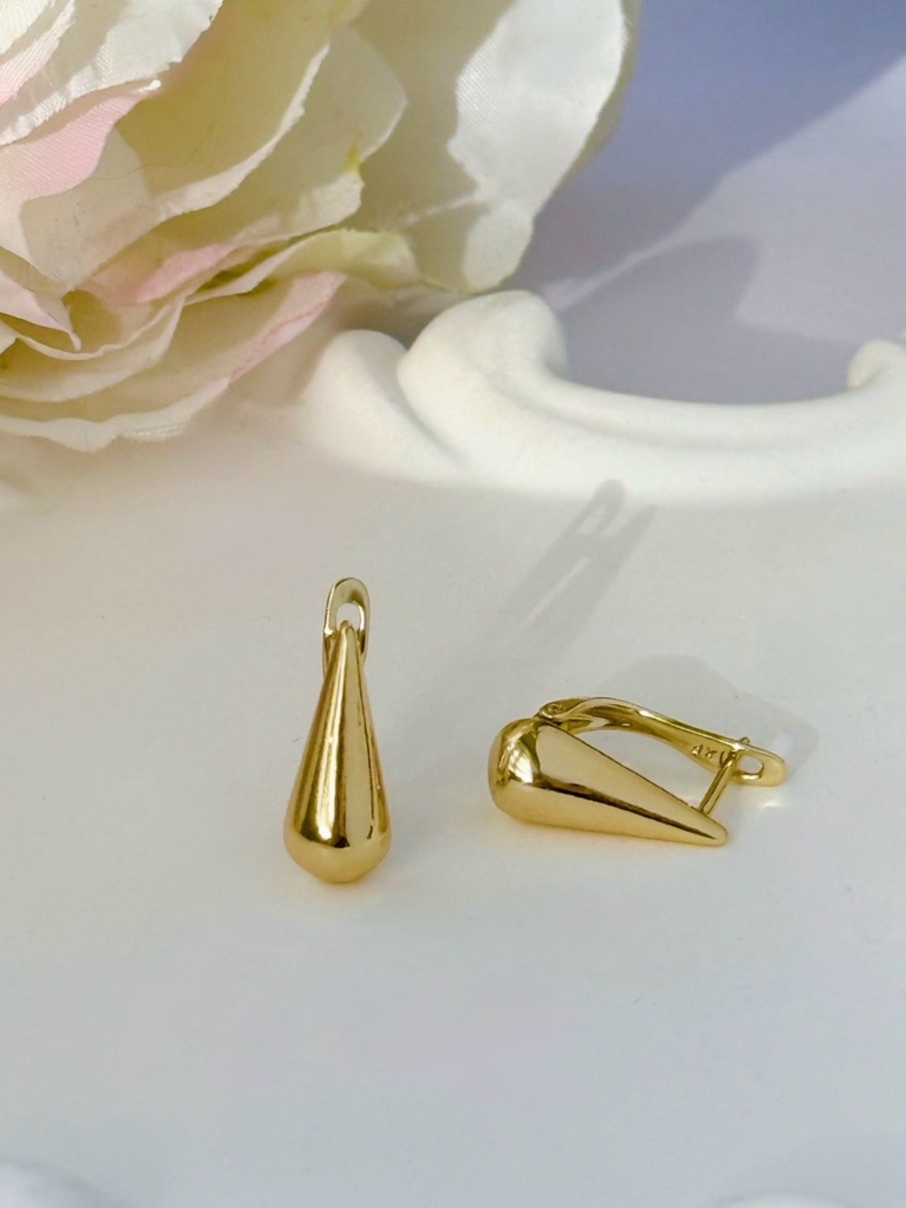 14K Gold Plated Teardrop Huggie Earrings | Minimalist Dainty Jewelry